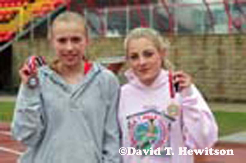 Left to right: Chloe Loredo (Stockton Sixth Form College) 2nd and winner Chloe Price (East Durham College) in the 1S00 metres, British College Championships, Gateshead International Stadium.